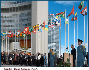 IAEA building and flags photo
